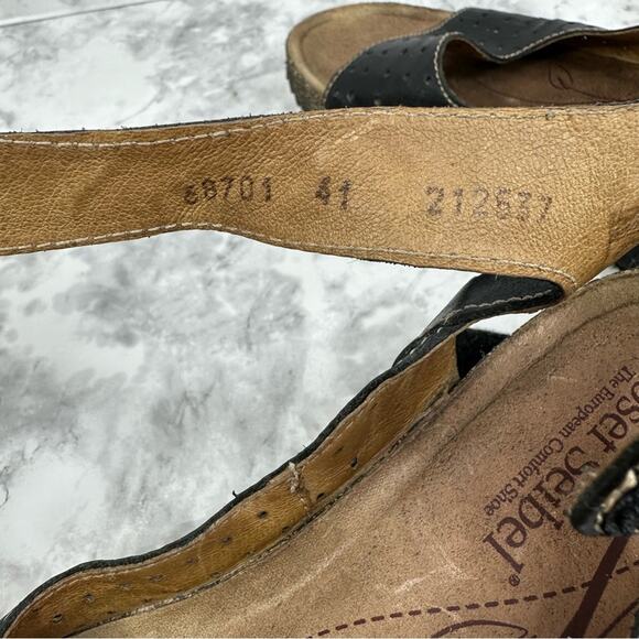 JOSEF SEIBEL Women’s Sz 41 Wedge Velcro Black Leather Sandals - Picture 11 of 13